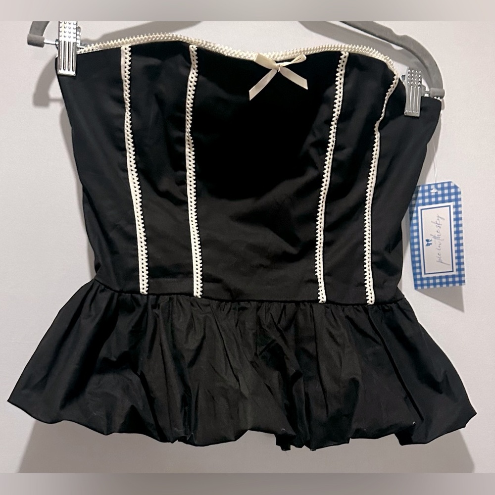 Pie In The Sky Black Strapless Bubble Top - Size L